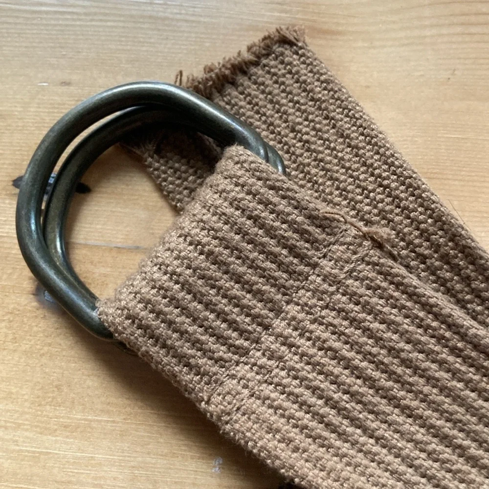 D-Ring Brown Woven Ribbed Canvas Belt 46”